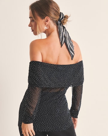 Simply Be Black Hot Fix Mesh Bardot Top