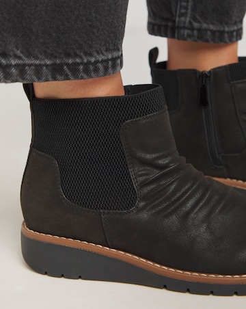 Heavenly Soles Blanche Low Wedge Ruched Ankle Boot - Wide Fit (E)