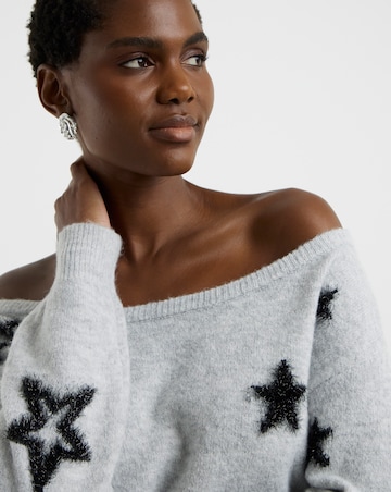 Grey Off The Shoulder Tinsel Star Tunic