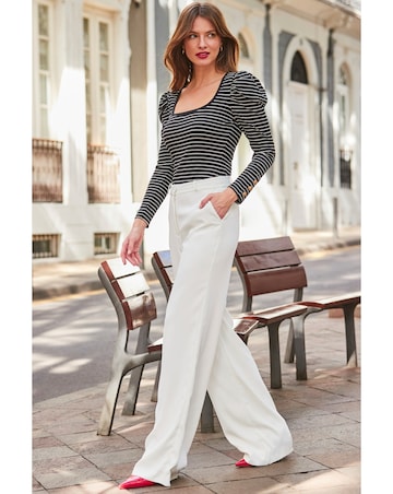 Sosandar Stripe Ruched Shoulder Top