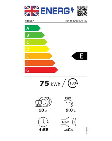 Hoover HDPH 2D1049W-80 Freestanding 10-Place Slimline Dishwasher + Installation