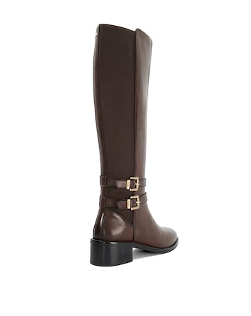Dune Tatter Brown Leather Stretch-Back Knee-High Boots Standard Fit