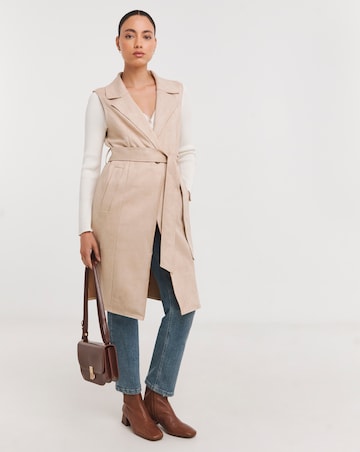 Camel Suedette Longline Gilet