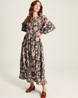 Joules Heather Floral Cotton Dress With Pleat Deataling