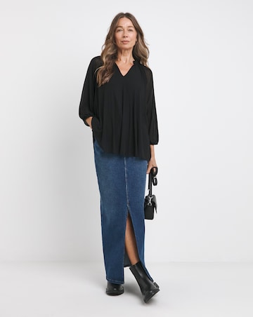 Black V Neck Mesh Blouse
