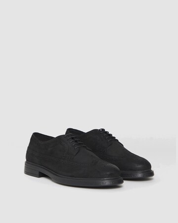 Black Suede Brogue Smart Shoe Wide Fit