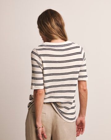 Anthology Collared Short Sleeve Button Front Crochet Top