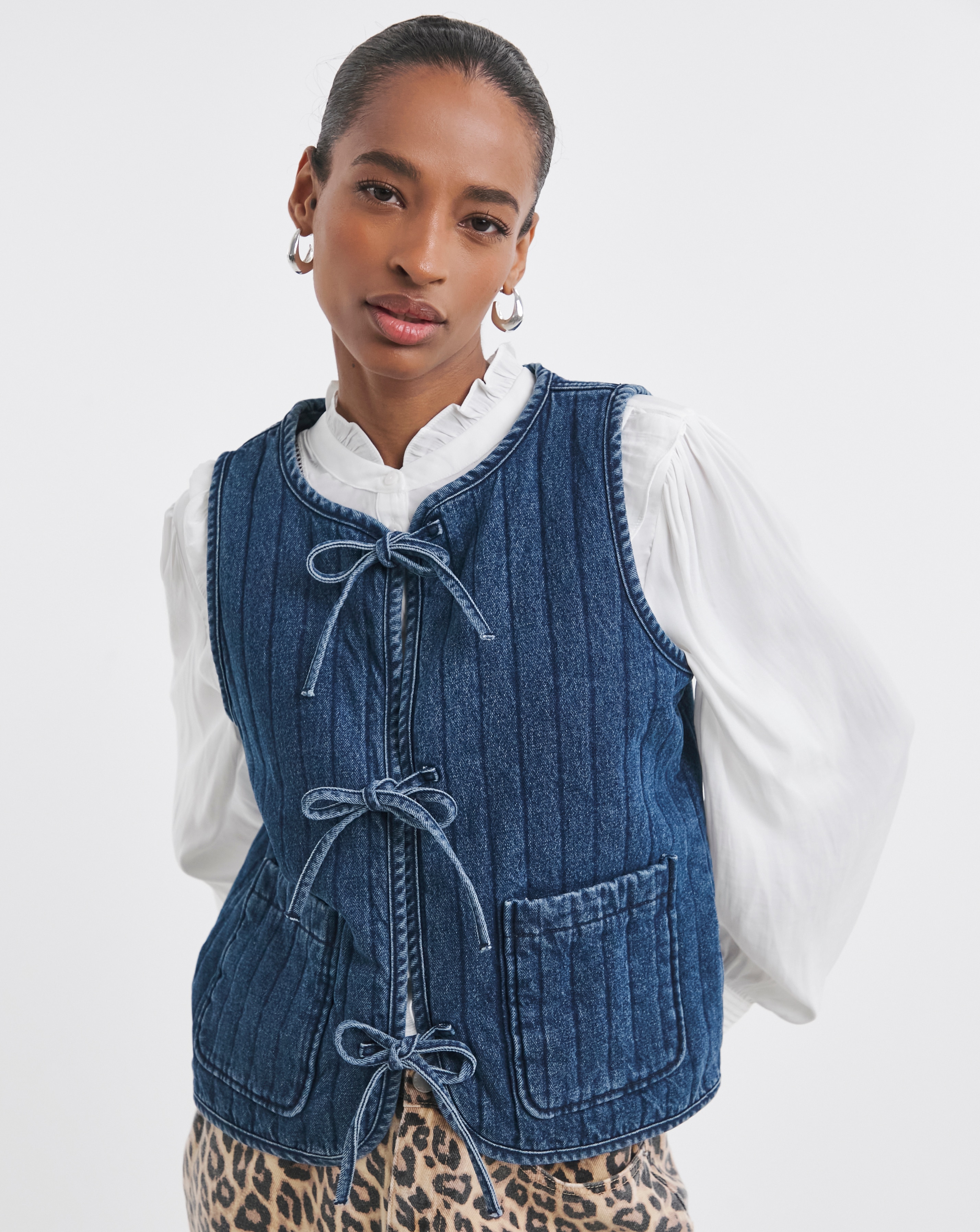 Denim Tie Front Quilted Gilet | JD Williams