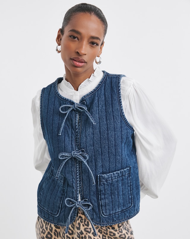 Denim Tie Front Quilted Gilet
