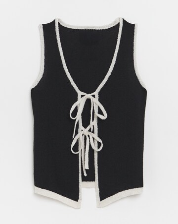 Simply Be Black & White Contrast Tie Front Waistcoat Co-Ord