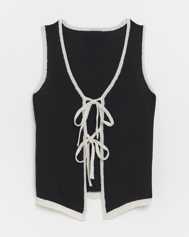Simply Be Black & White Contrast Tie Front Waistcoat Co-Ord
