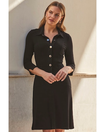 Sosandar Black Ponte Popper Front Jersey Dress