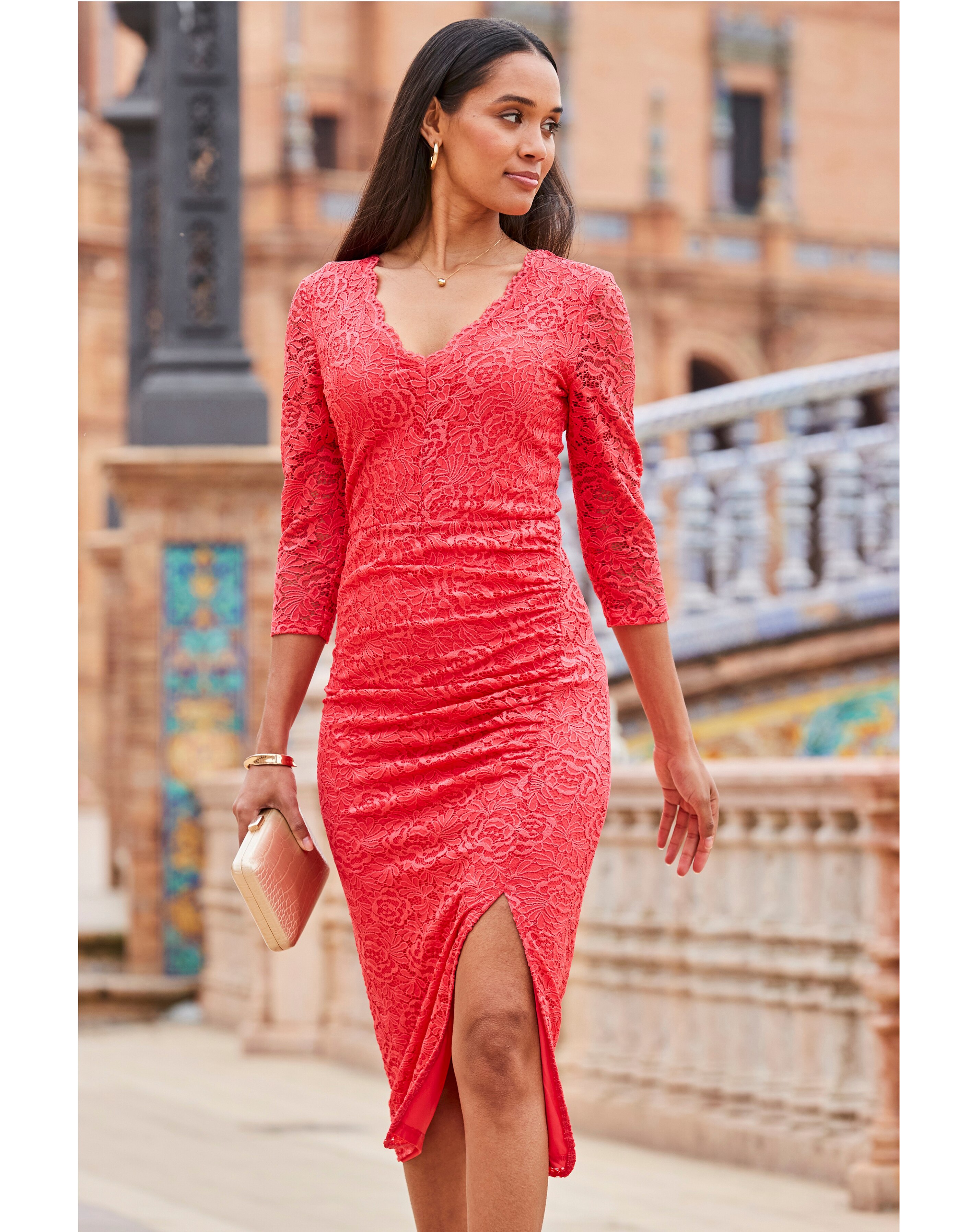 Sosandar Emerald Green Asymmetric Neckline Midi Dress | JD Williams