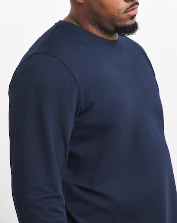 Long Sleeve Crew Neck T-shirt Long Length- Navy