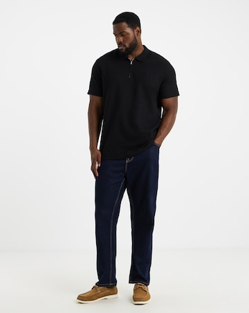 Jack & Jones Austin 1/4 Zip Waffle Polo - Black