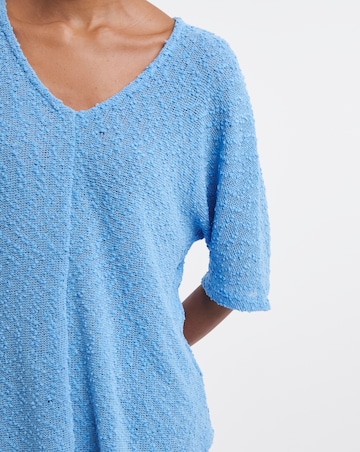 Popcorn Yarn V-neck Short Sleeve Top