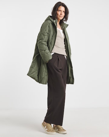 Khaki Mid Length Quilted Coat