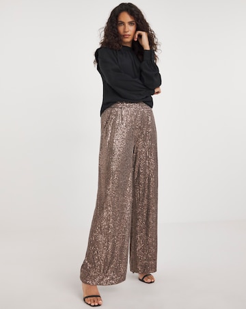 Bronze Stretch Sequin Wide Leg Trousers