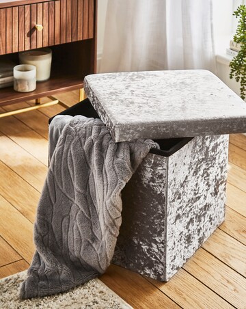 Crushed Velvet Foldable Storage Ottoman Cube