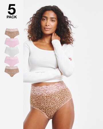 Pretty Secrets (5 Pack) Lace Top Full Brief Knickers Animal Print