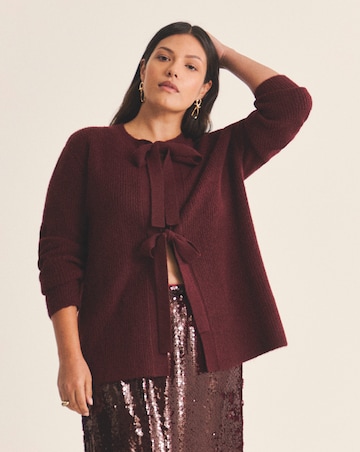 Simply Be Cosy Yarn Wine Pink Tie Front Bow Cardigan
