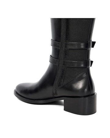 Dune Tatter Black Leather Stretch-Back Knee-High Boots Standard Fit