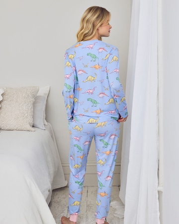 Chelsea Peers Classic Crew Neck Pyjama Set Dinosaur Print