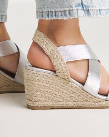 Kelly Elastic Cross Strap Wedge Espadrille Sandals Wide E Fit