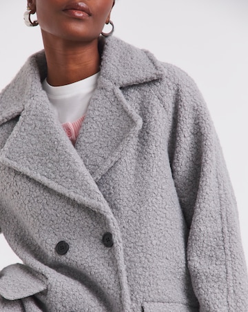 Simply Be Grey Boucle Teddy Peacoat