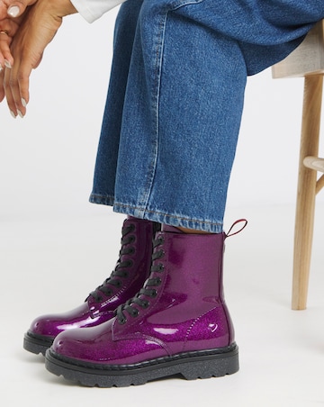 Heavenly Feet Justina Lace Up Chunky Boot Ex Wide Fit