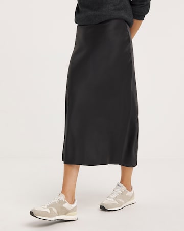 Black Stretch Midaxi Satin Slip Skirt