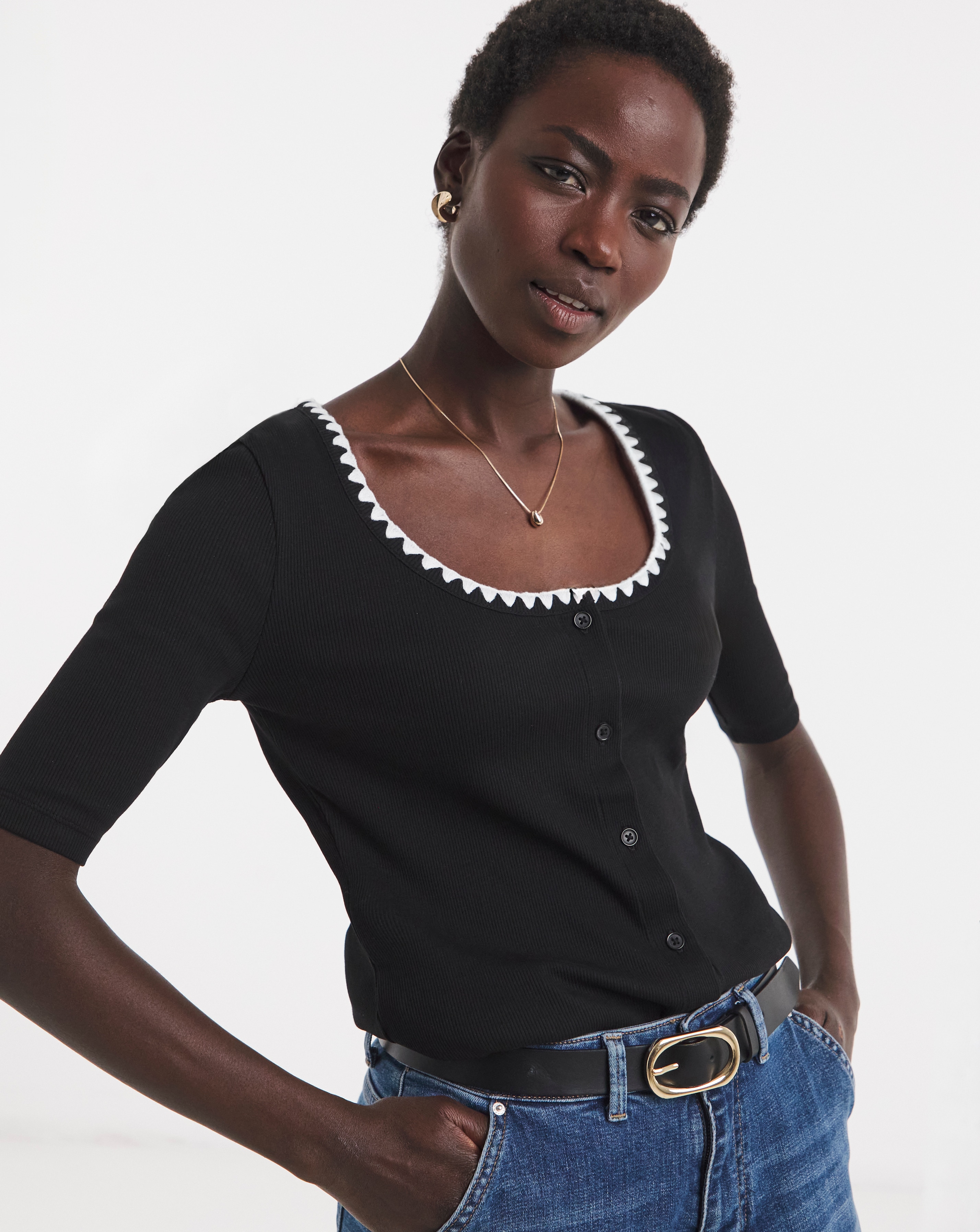 Contrast Stitch Neck Cardigan | JD Williams