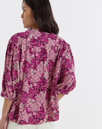 Collarless Oversized Short Sleeve Blouse