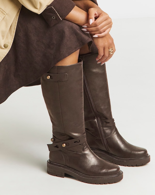 Veronica Knee High Wrap Detail Boots - Extra Wide Fit (EEE) & Curvy Calf