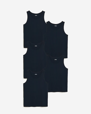 5 Pack Pure Cotton Vests- Navy
