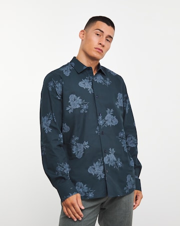 Long Sleeve Blue Floral Shirt