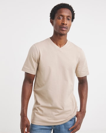 Pure Cotton V Neck T-Shirt Long Length-Stone