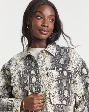 Simply Be Black Snake Print Utility Shacket