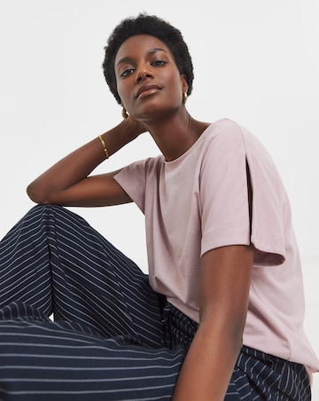 Pure Cotton Crew Neck Split Sleeve T-shirt