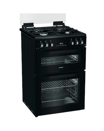 Hotpoint HDG6GDCB1 60cm Gas Double Cooker with Glass Lid - Black