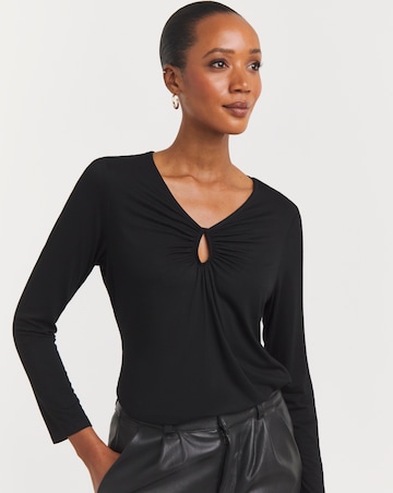 Black Front Keyhole Detail Long Sleeve Top