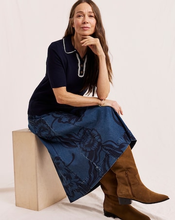 Julipa Printed Denim Midi Skirt