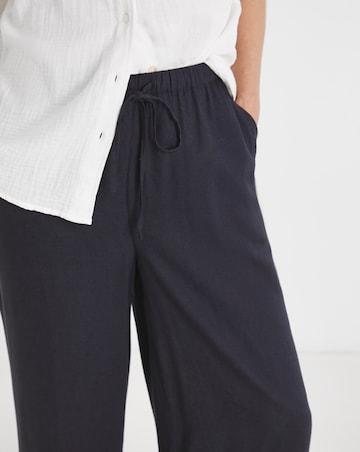 Navy Linen Mix Wide Leg Trouser