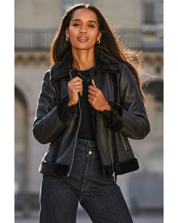 Sosandar Faux Shearling Aviator Jacket