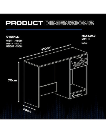 Octane Gaming Desk with Drawer - Blue