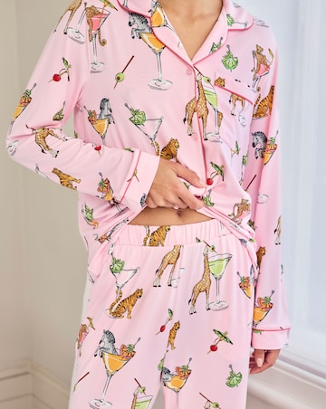 Chelsea Peers Classic Button Up Pyjama Set Cocktail Animals Print