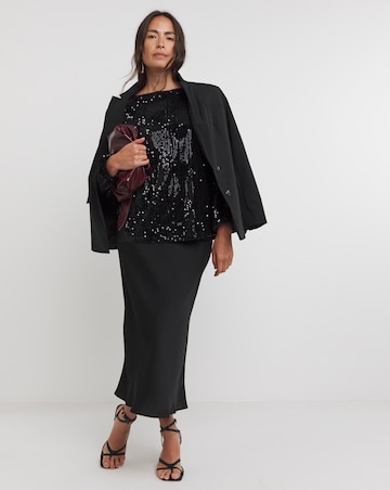 Sequin Velvet Slash Neck Volume Sleeve Top