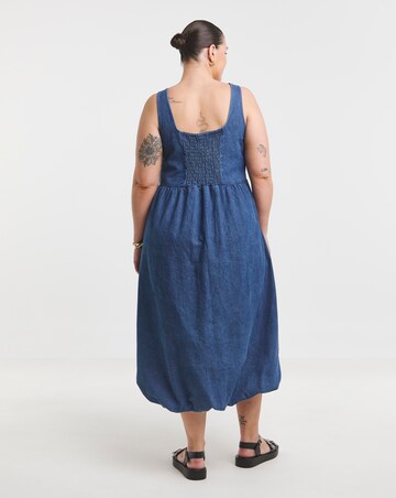 Mid Blue Denim Bubble Hem Midaxi Dress