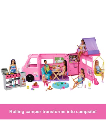 Barbie Dream Camper Playset with Roof Tent, BBQ Grill with Color-Change Feature