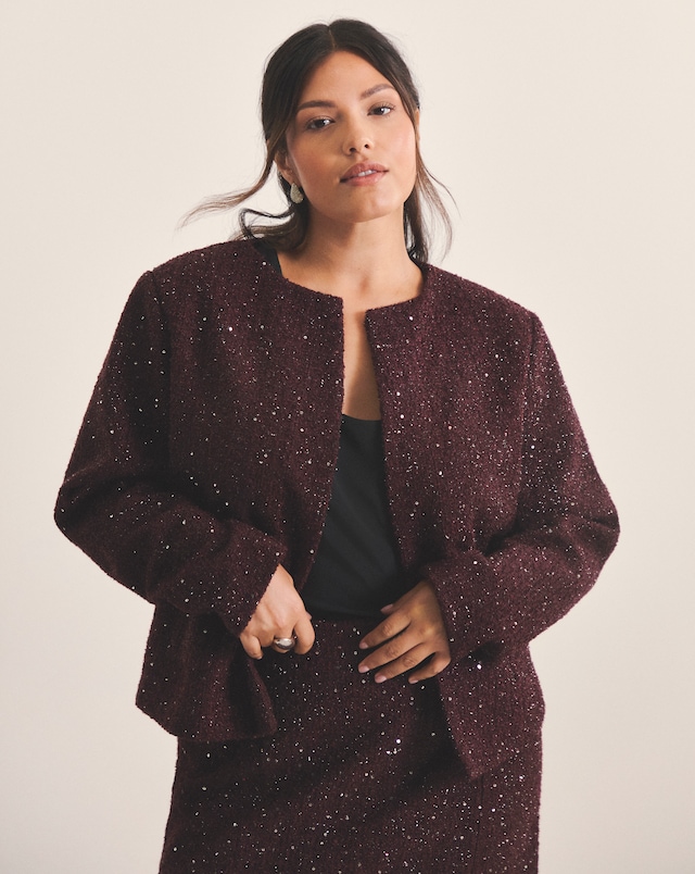 Simply Be Boucle Collarless Jacket With Wool